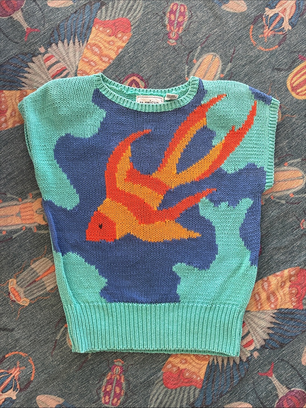 Vintage 80s Manisha knit fantail goldfish koi sweater S